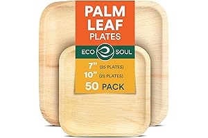 ECO SOUL Compostable 7 & 10 Inch Palm Leaf Square Plates (50...
