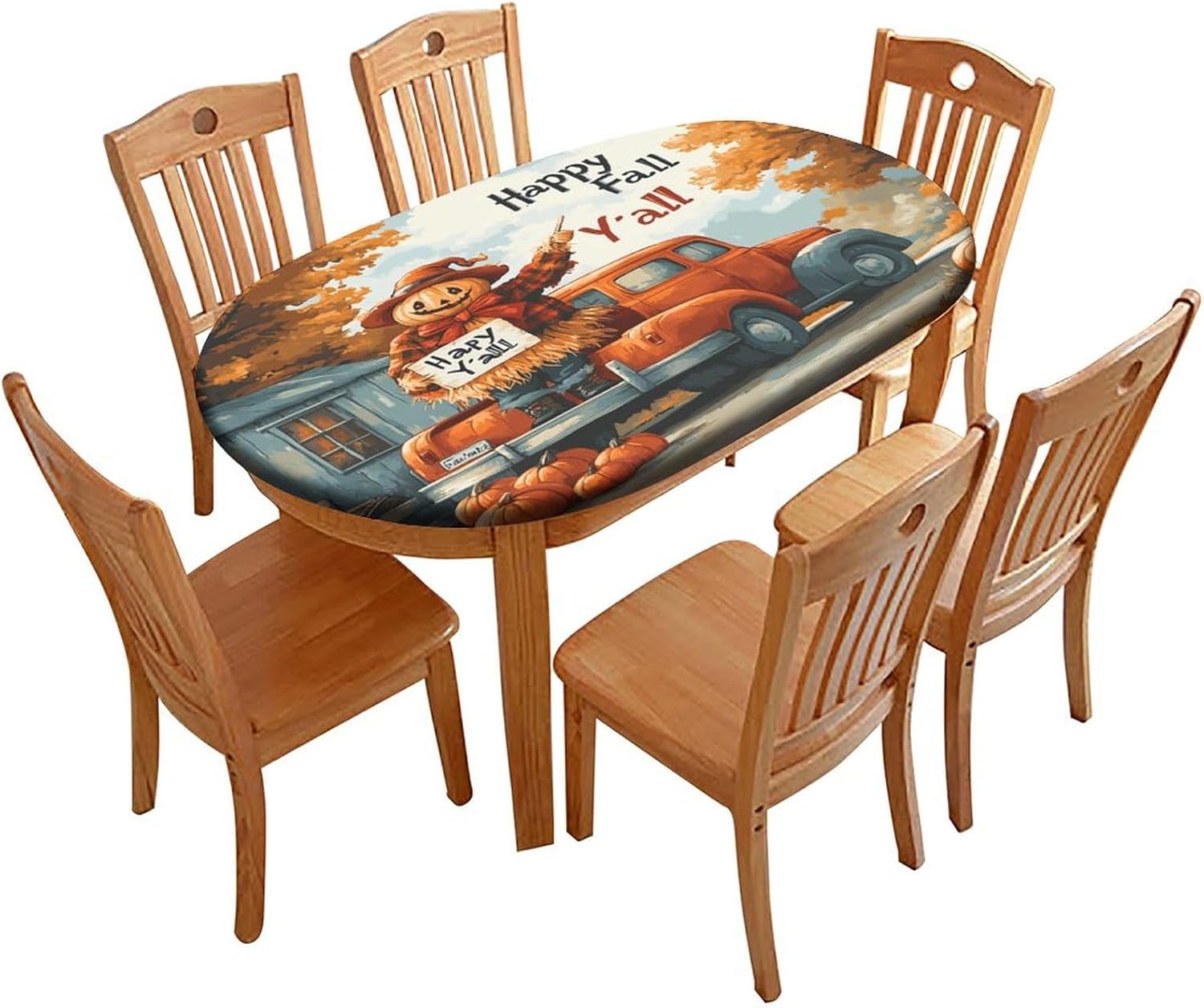 Tablecloth for Oval Table, Snowmen Pattern Printed on Elastic Table Covers, Perfect for Holiday Dinners Banquets Events & Everyday Use, Fits for 52" x 70" Oval Tables