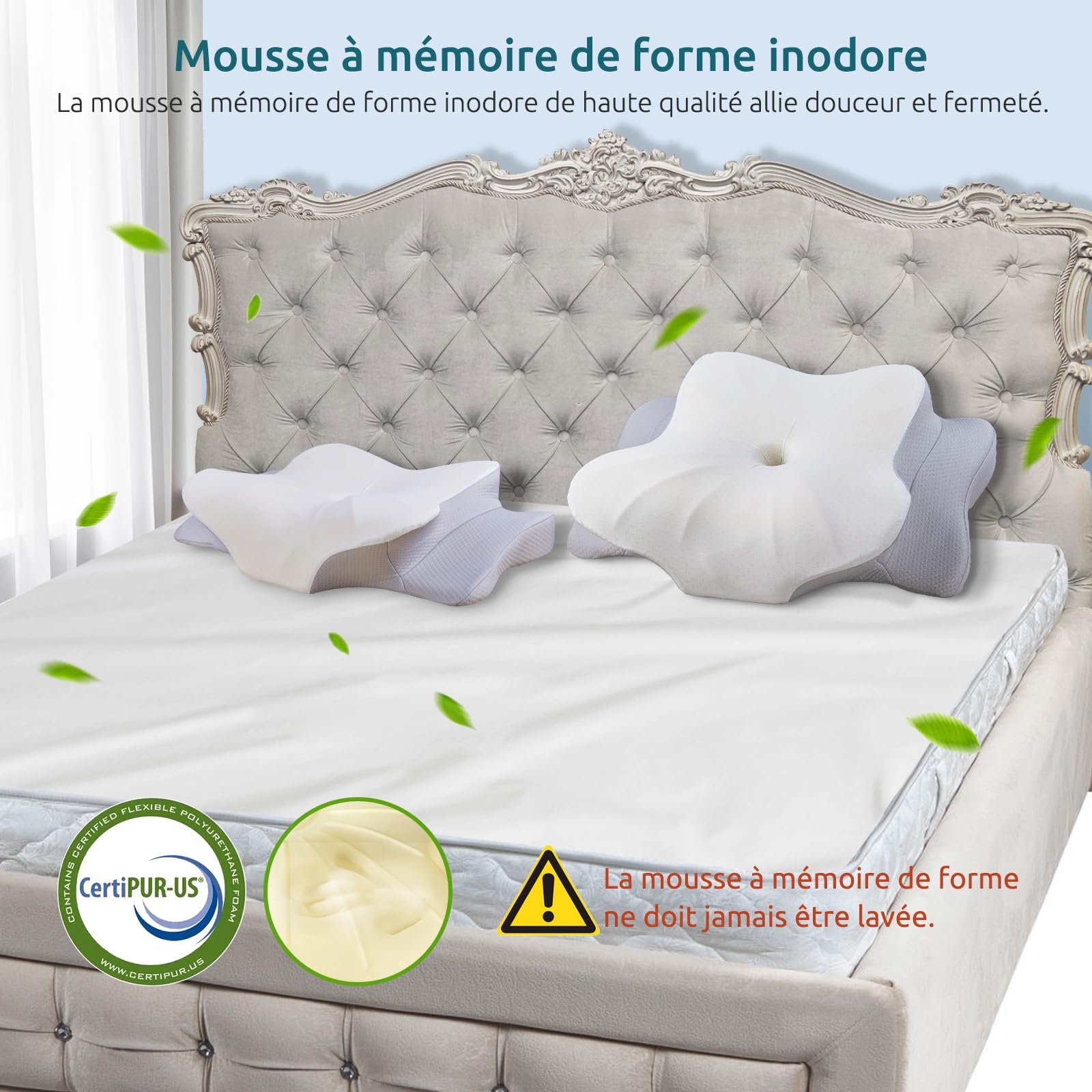 DONAMA Oreiller Ergonomique Cervical pour Les Dormeurs sur Le Côté, Le Dos Et Le Ventre, Oreiller Memoire Forme pour Le Cou et Les Épaules, avec Taie d'oreiller, 70x42x11/14cm, Gris Clair