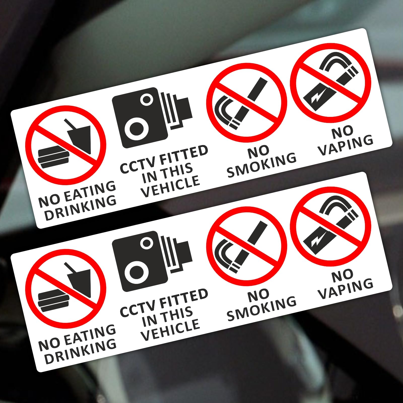 Platinum Place Inside Window To Face Outwards *Not For Tinted Windows* 2 X T30 Vehicle Stickers No Eating Drinking Smoking Vaping Signs Cctv Fitted Security Protection Health And Safety Cab Notice 150X50mm (Inside Window To Face Outwards *Not For Tinted Windows*)