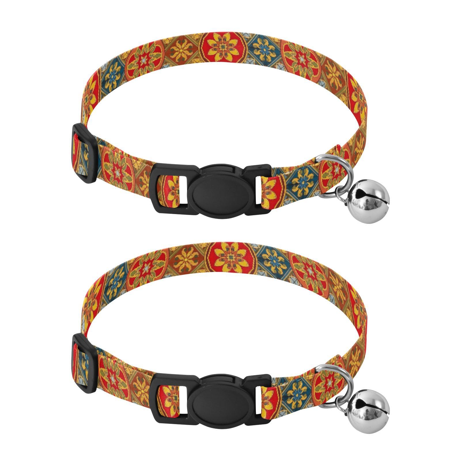 Moroccan Boho Cat Collars with Bell 2 Pack Cat Collars Adjustable 10.6 to 17.1 Inches
