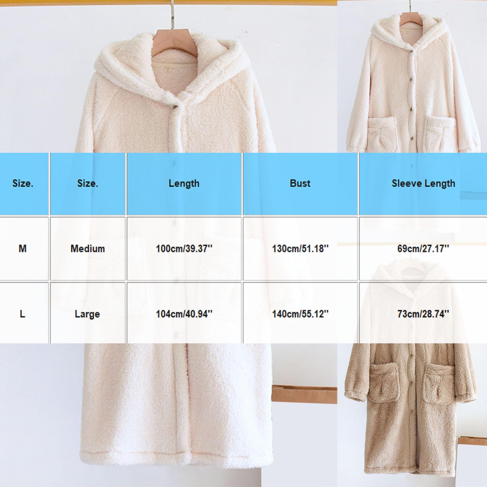 HAOLEI Bata Mujer Invierno,Albornoz de Rizo con Capucha para Mujer Bata Larga de Forro Polar de Doble Cara Casual Sueltos Batas Manga Larga con Bolsillos Suaves y Cómodos Camisón de Franela