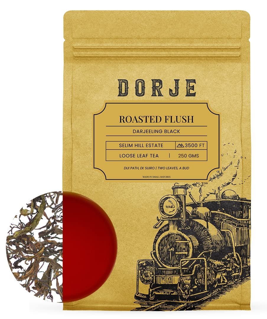 DORJE TEAS Roasted Darjeeling Tea, Antioxidants, Heart Health, Boosts Energy, No Artificial Powder or Dust, Loose Leaves (250g - Pack of 1)
