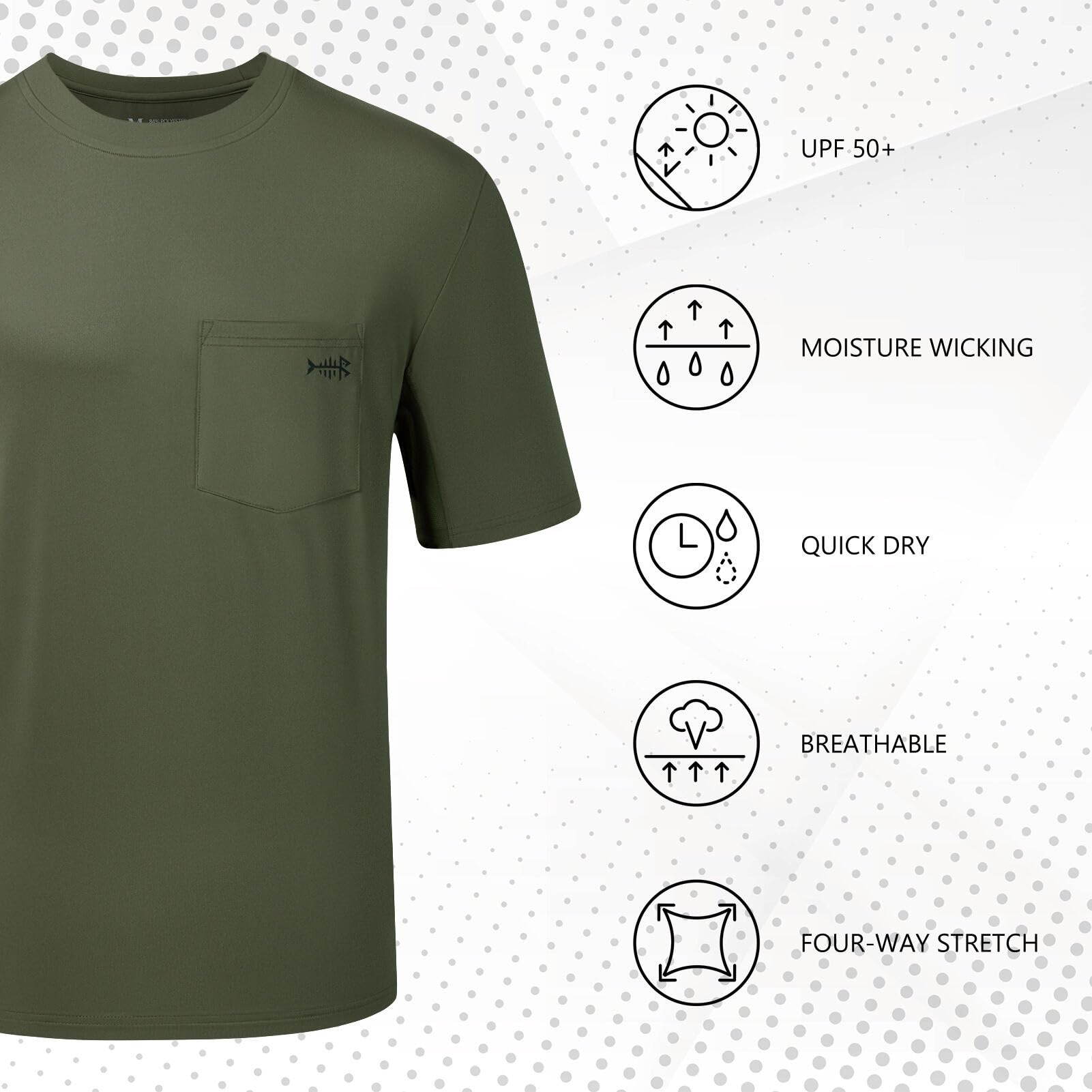 Bassdash Uomo UPF 50+ Performance Maglietta Tascabile a Maniche Corte Protezione Solare UV Pesca Escursione Kayak Camicie Sportive