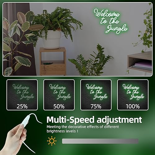 Miniatura 6 de FAXFSIGN Letrero de neón de bienvenida a la selva con texto en inglés Welcome to the Jungle - Letrero de luz LED verde para decoración de pared