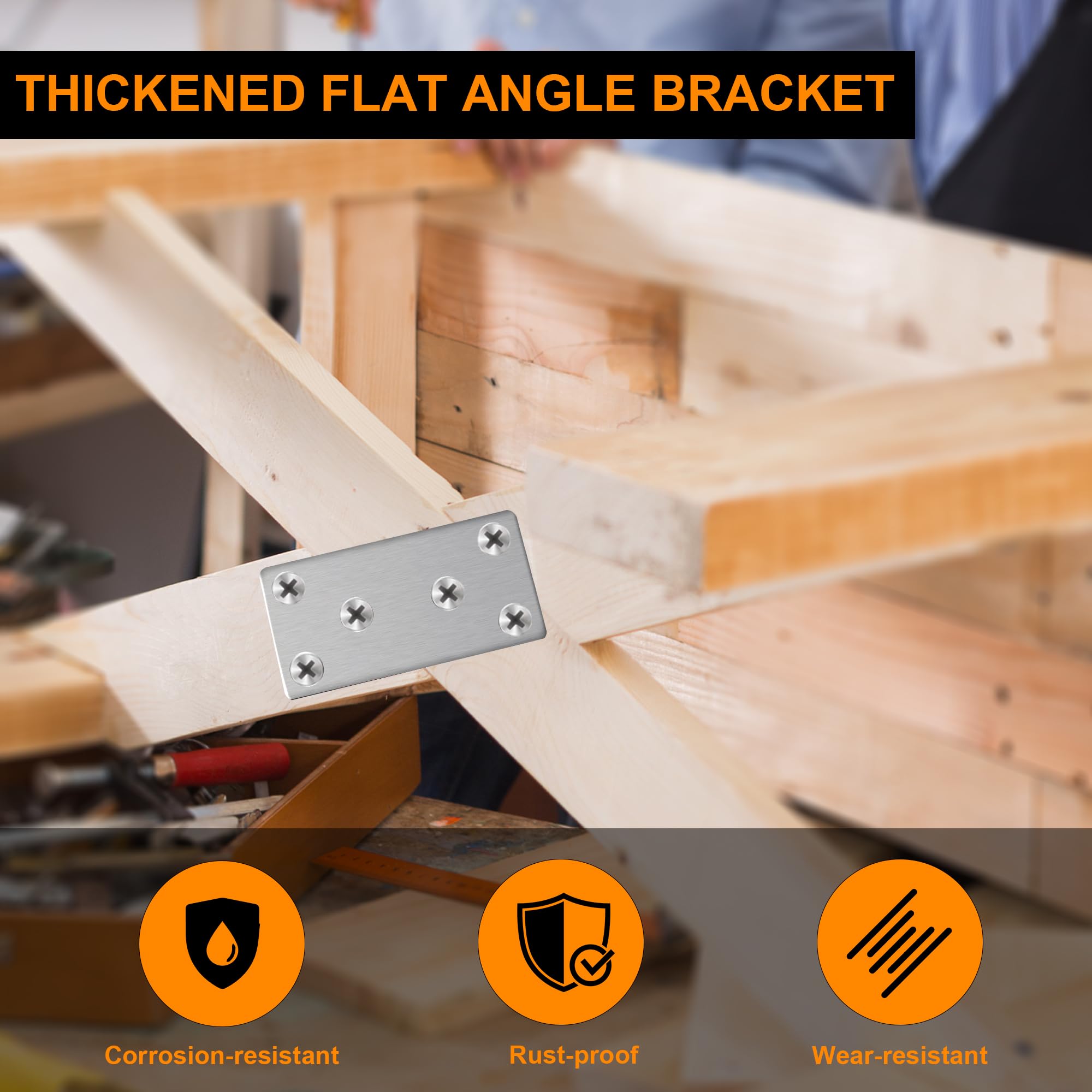 12 PCS 80x40MM Stainless Steel Silver Flat Joining Plates, Perfect for Wall Plate Hangers Sleeper Supports - Image 3