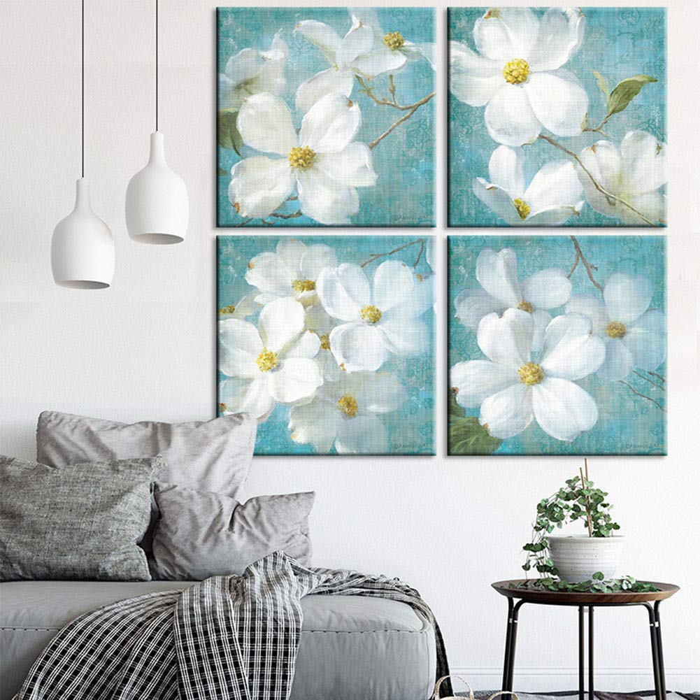 Toile salon mur de fleur blanche pour créer une ambiance zen et lumineuse chez soi