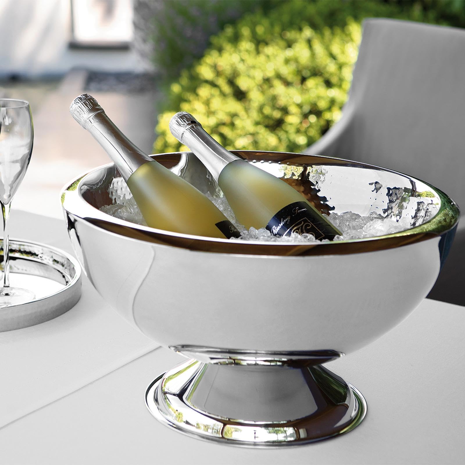 FINK Sektkühler Edelstahl doppelwandig Punchbowl Champagnerkühler groß Ø 43 cm Höhe 25 cm – Sektkühler Schale groß für Champagner Sekt Prosecco Wein – Tischdekoration Hochzeit Hochzeitsdeko