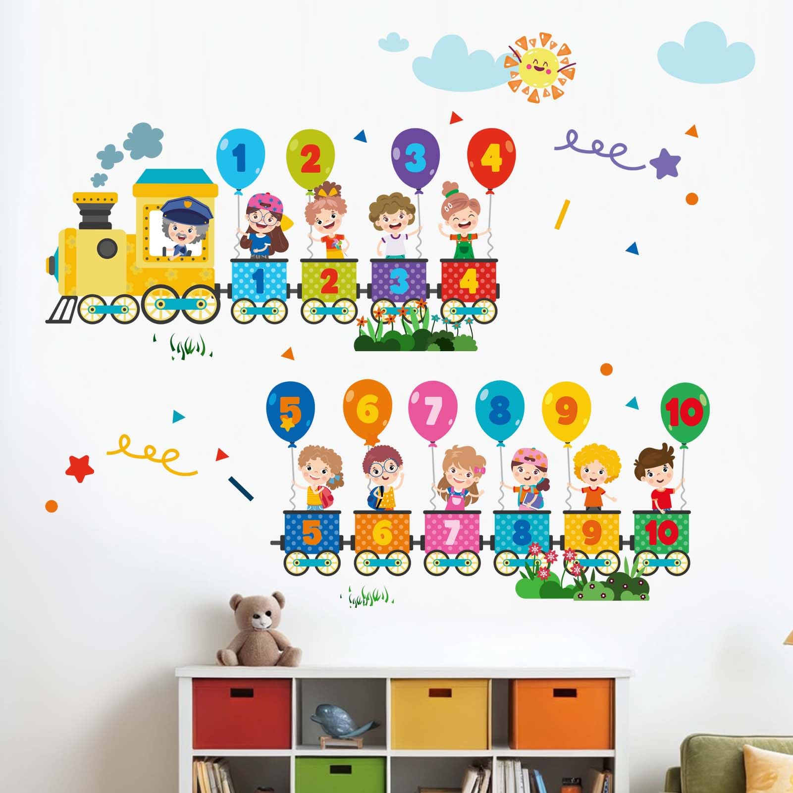 Train Number Wall Stickers for Kids: Peel and Stick Learning Figures Education Wall Decals - Image 3