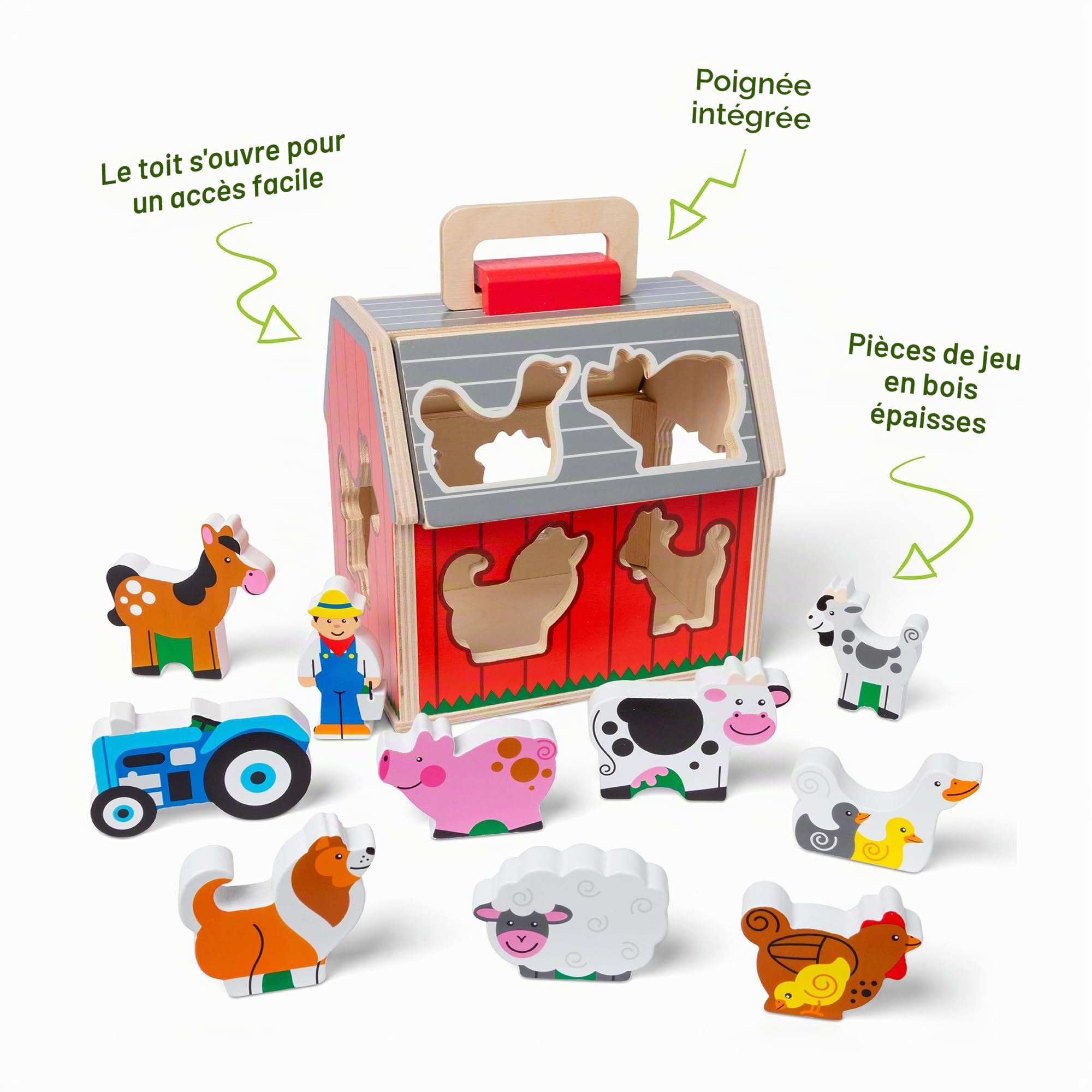 Melissa & Doug - Étable À Emporter 10 Pièces - Ferme Avec Poignée - Jouet Sensoriel En Bois - Jouet Montessori - Jeu D'Activité, De Développement Et D'Apprentissage - Cadeau Enfant 2 Ans Et +