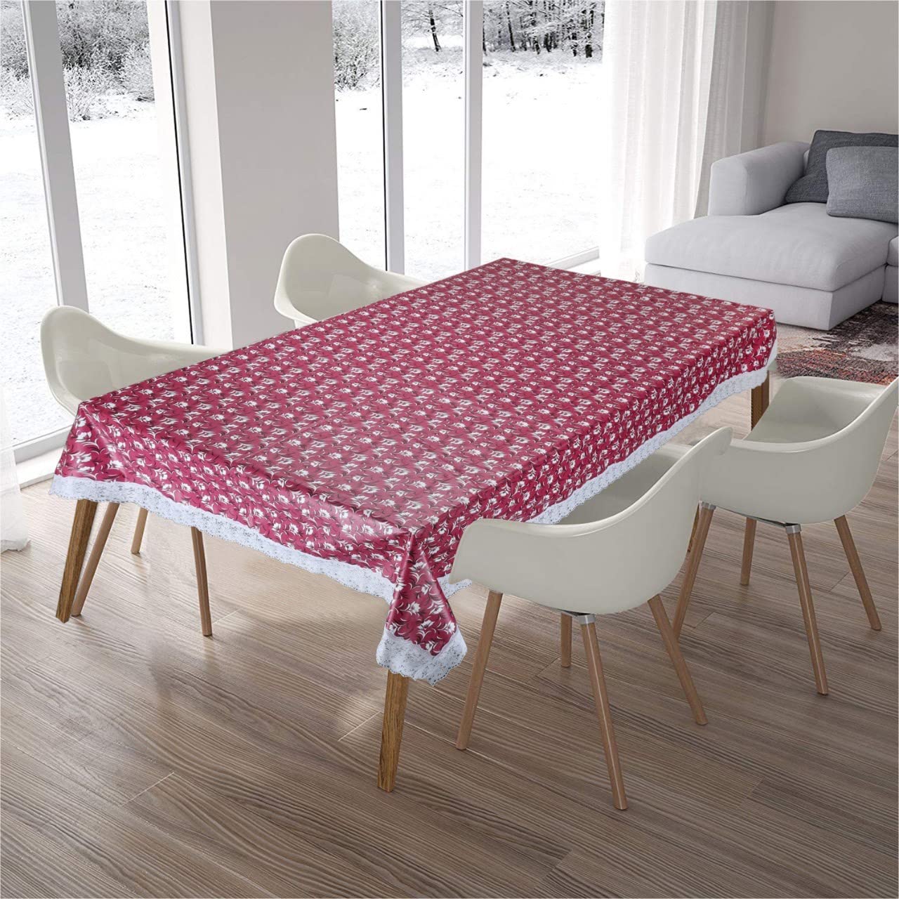 Homerz Premium Dining Table Cover for 6 to 8 Seater, 60 x 90 inch Size, Waterproof and Dustproof (Red Emboss, 60x90 inch- 6-8 Seater)