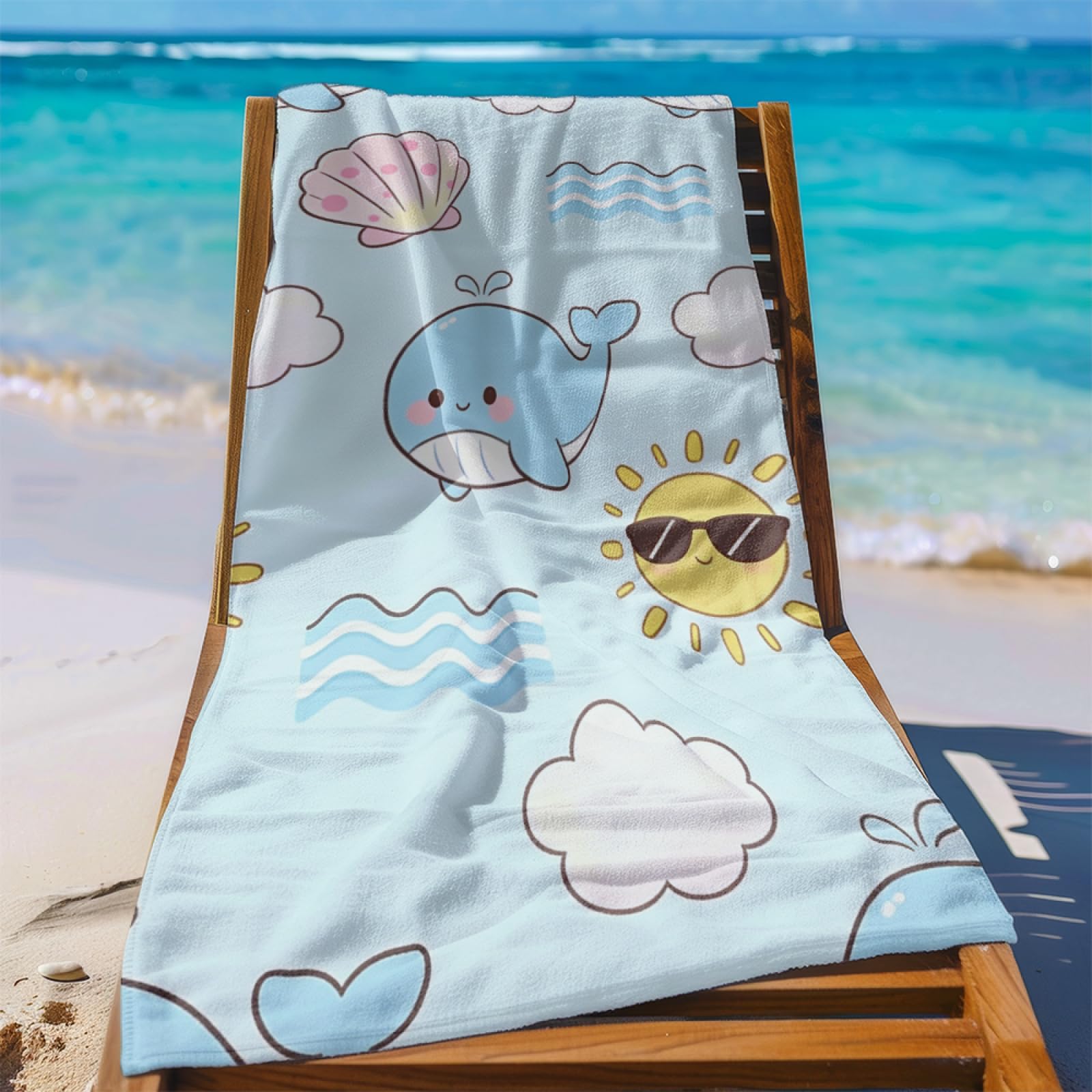 Fouta PlageBaleine Bleue Modèle Surdimensionné avec Diverses Tailles, Respirante et Portable, Parfaite pour Voyages Sorties Piscine et Usage Extérieur Quotidien 90x160 cm