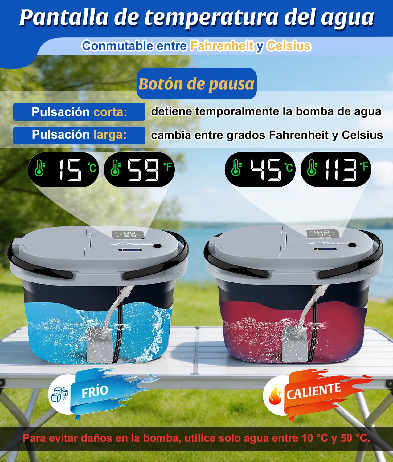 WADEO 2026 Nueva Ducha de Camping con Bomba integrada [13 000 mAh] y Cubo de Agua Plegable, 5 Niveles de Velocidad y 4 Tipos de Chorro, para Acampada, Autocaravana, Mascotas, Playa y jardín