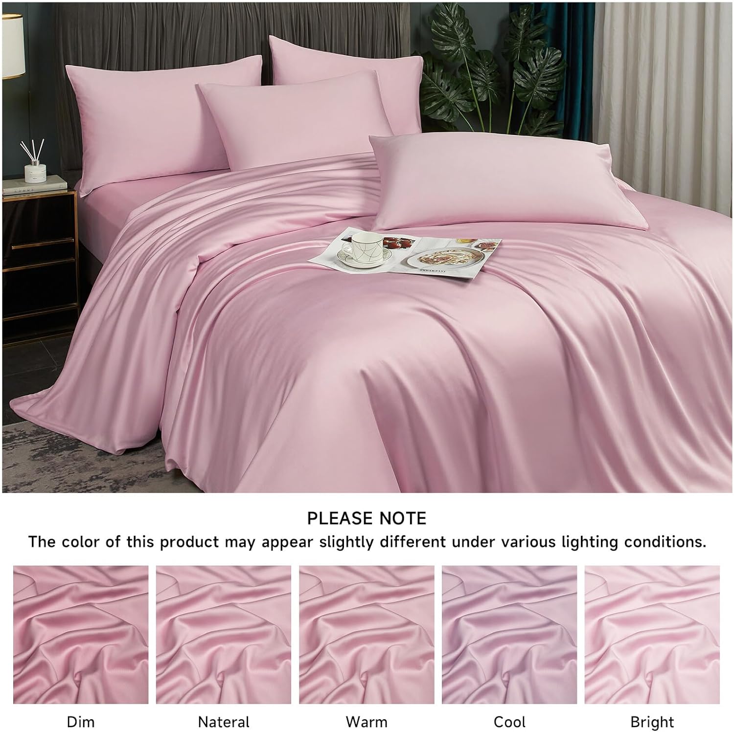 Cooling Duvet Cover Queen Set Pink, 100% Viscose Derived from Bambo, Summer Soft Breathable Rayon Bedding Set for Hot Sleepers, Luxury Luxurious Silky Smooth Comforter Cover for All Seasons