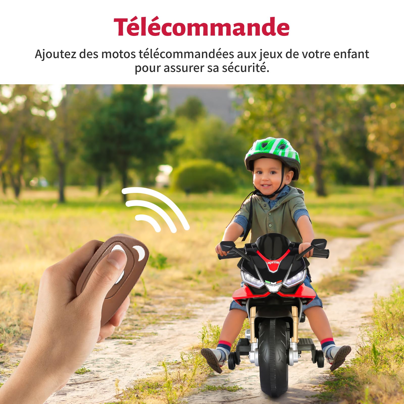 TCARAIWEN Moto Elettrica Bambini, Aprilia RSV4 Licenza Ufficiale 12V per Bimbi di 3 Anni, Mini Motorino Elettrico 102cm con Ruote di Supporto, Bluetooth, 5 km/h (Nero, Piccolo(81cm))