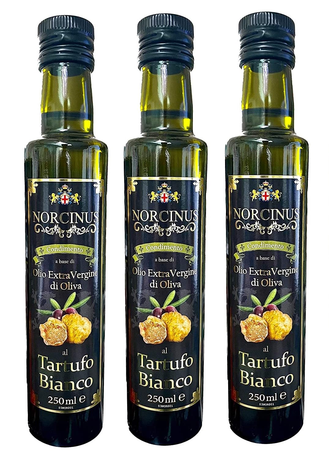 Olio extravergine di oliva al Tartufo bianco 250ml, 3 bottiglie di pregiato nettare. Trasforma ogni piatto in un capolavoro Gourmet, l'eccellenza in cucina.
