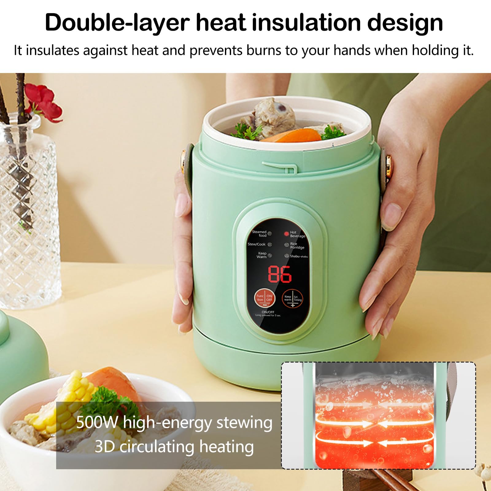 Elektrischer Hot Pot, Tragbarer Elektrischer Topf 800ML Ramen-Kocher mit 6 Modi & Timer Reise-Kochtopf Nudel Kocher Aler Fauler Topf für die Zubereitung von Suppen, Reis, Tee, Brei