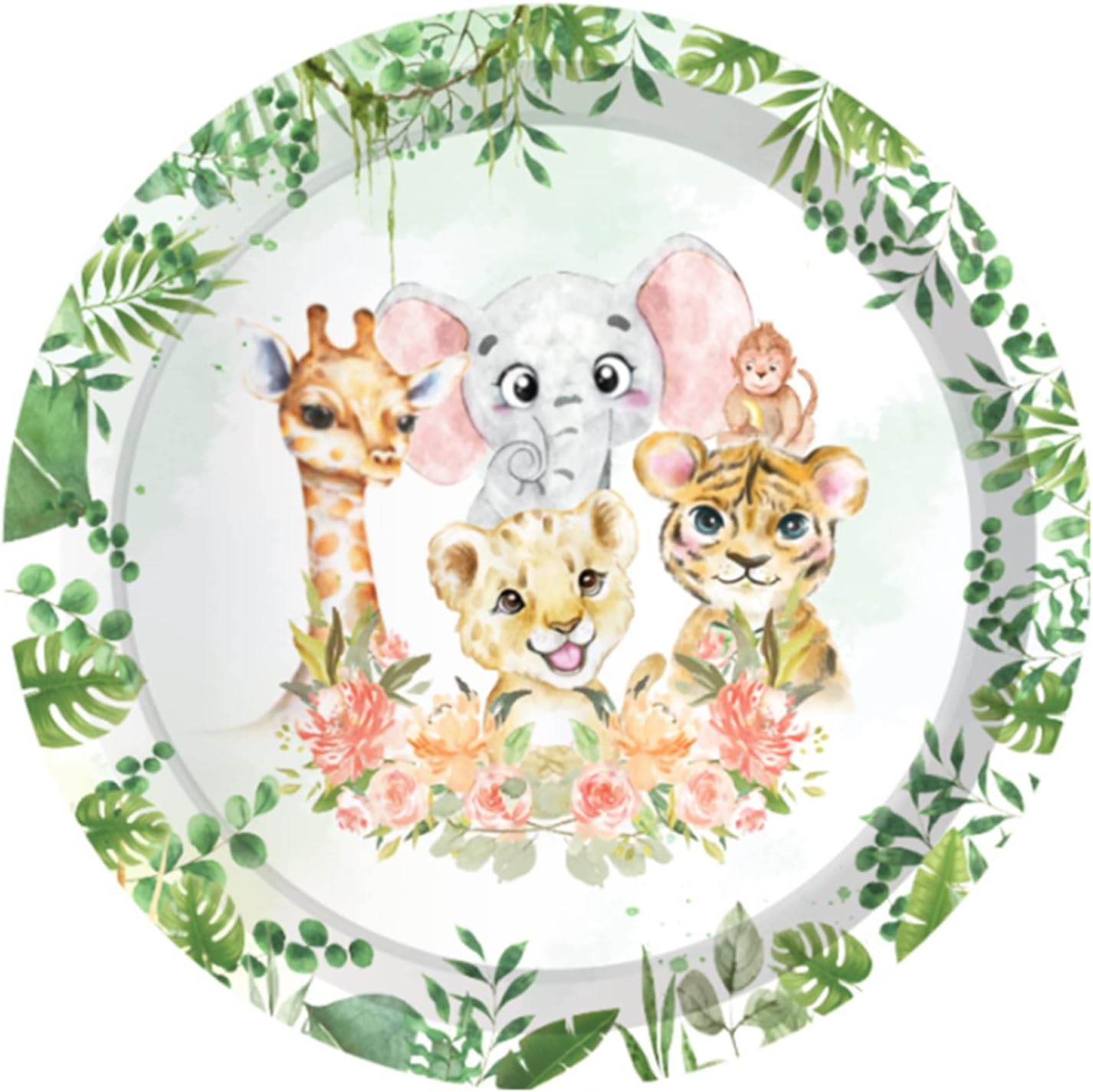 7" Animals Floral Dessert Paper Plates Safari Jungle