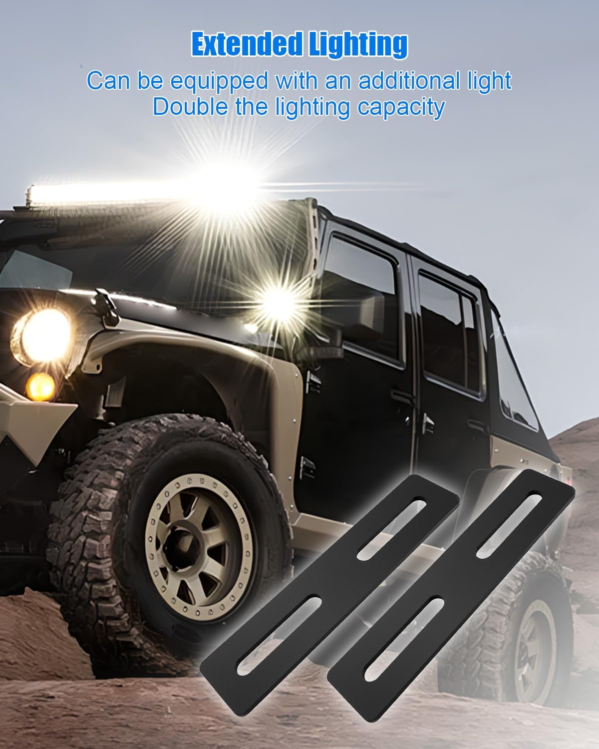 Steel Ditch Light Bracket Extension Compatible with Most Ditch Light Brackets, LED Ditch Light Mounting Bracket Extension Kit Fits for SUV Trucks Off-Road Vehicles, Black, 2 Pieces