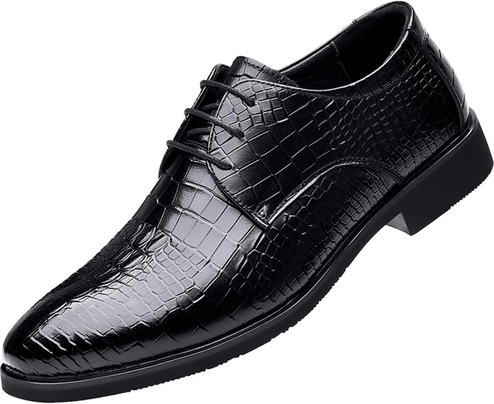 Oxford Shoes for Men Lace Up Crocodile Embossed Burnished Toe Derby Shoes Vegan Leather Block Heel Rubber Sole Low Top Non Slip Resistant Prom Suitable for Many Occasions.