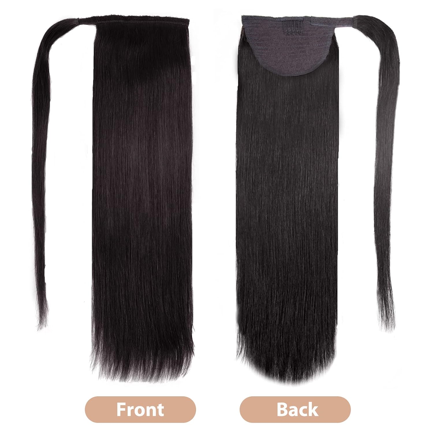 Tinashe Ponytail Extension Human Hair 100% Remy Human Hair Wrap Around Ponytail Hair Extension Natural Black 18inch 85g Long Straight Clip in Pony Tail Hair Piece For Women (#1B, 18inch)