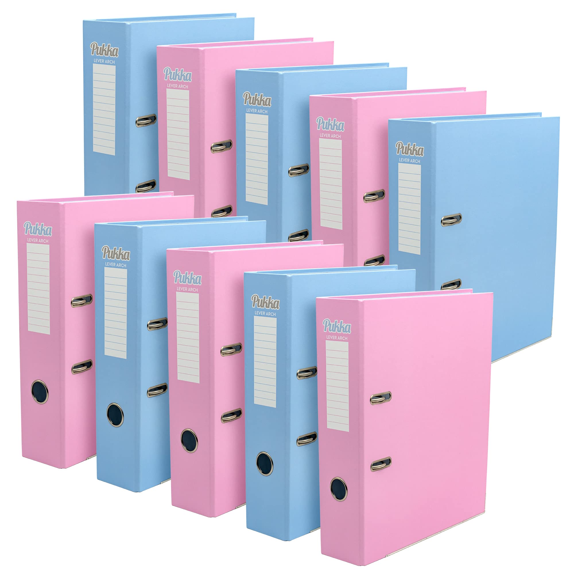 Pukka Pad, Pastel A4 Lever Arch Files – 10 Pack – 70mm Spine with Customisable Label for Large Amounts of Documents and Thumb Hole Retrieval – 32 x 28cm, Pink and Blue