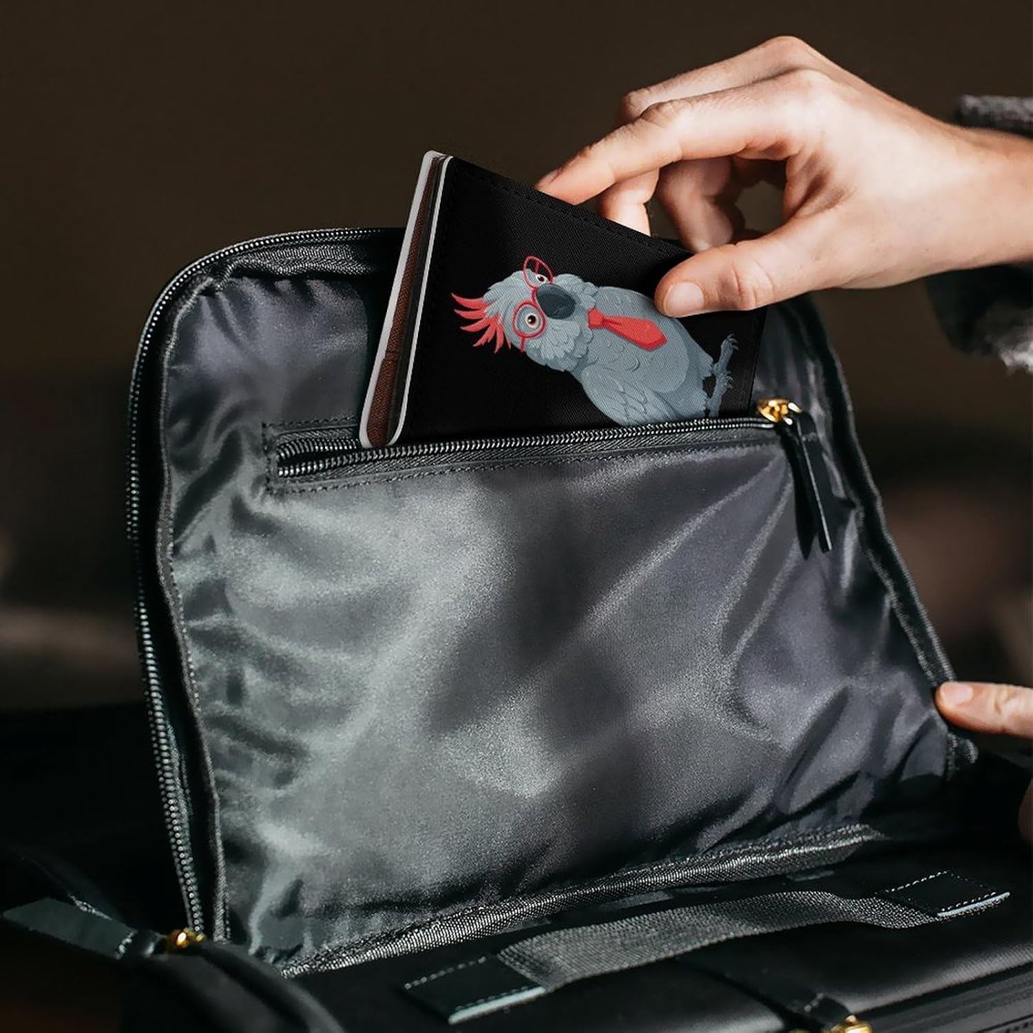 Gray Cockatoo Bird with Tie Passport Holders Cover Protector Card Case | with cards slot id holder,travel accessories,for men women,double patterned