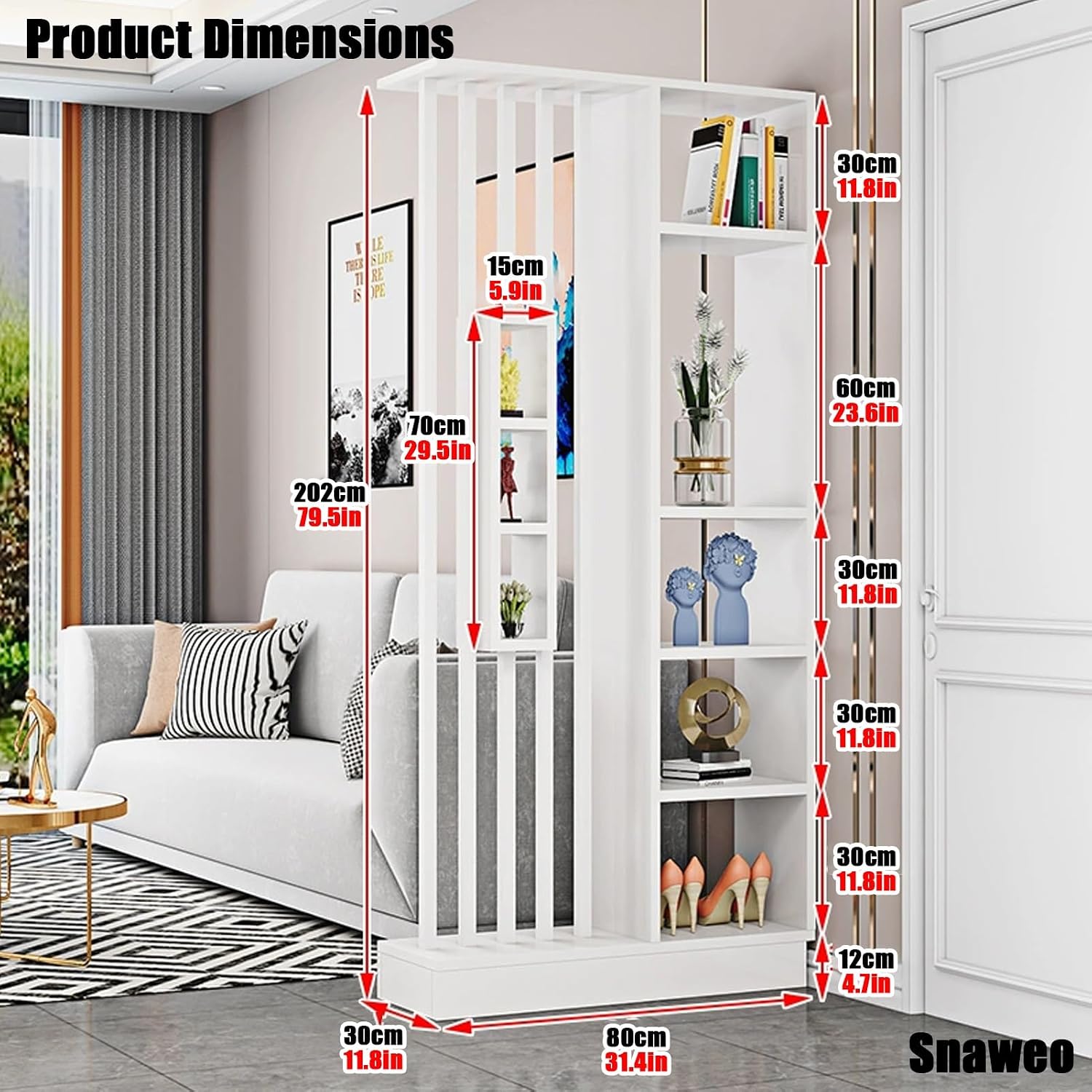 Floor to Ceiling Wall Room Dividers, Entrance Hall Partition Wall Divider, Privacy Screens with Storage Shelf, Wood Room Divider,for Teahouse/Coffee Shop(Black+Teak,80x30x205cm)