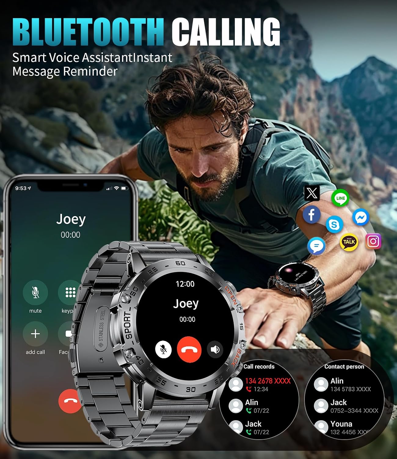 SUNKTA FV10-L Smart Watch demonstrating Bluetooth calling feature