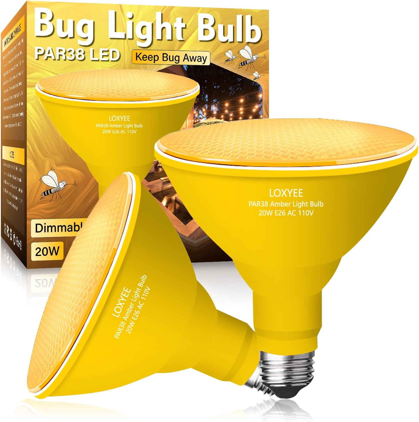 4 Pack PAR38 Amber Yellow LED Bug Light Bulb Outdoor LED Flood Light