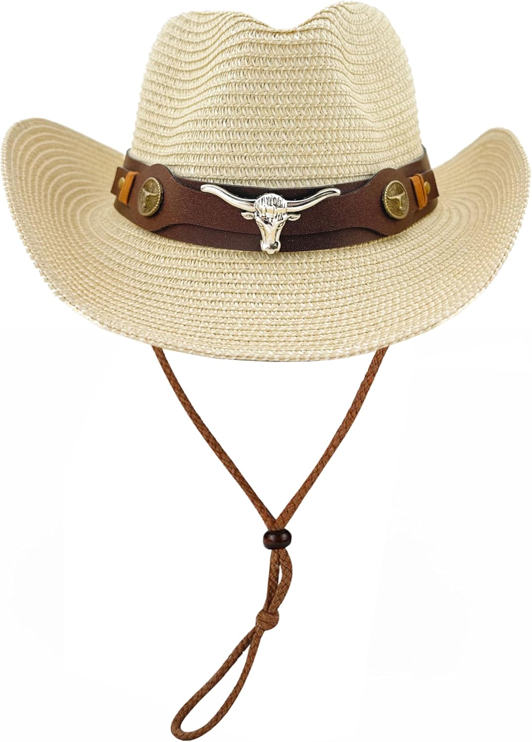 Straw Cowboy Hats Straw Cowgirl Hat Wide Shapeable Wide Brim Foldable Vacation Beach Sun Hat with Chin Strap - Image 3