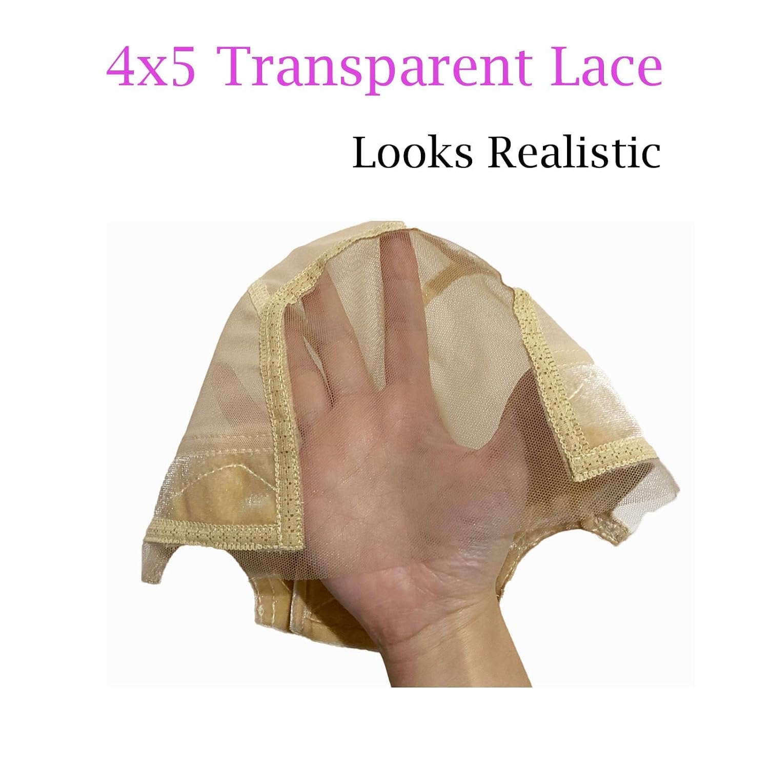 Lace Wig Grip Cap for Glueless Wig 4x5 Transparent Lace Reusable Wig Caps, Wig Grip Band for Lace Front Wigs to Keep Wigs in Place, Adjustable Wig Cap with Grip Band Non Slip Cap for Women (Beige)