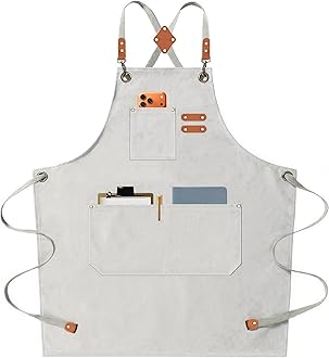 AFUN Chef Aprons for Men Women with Oversized Pockets, 16-Ounce Cotton Canvas Cross Back Heavy Duty Work Apron (Beige)