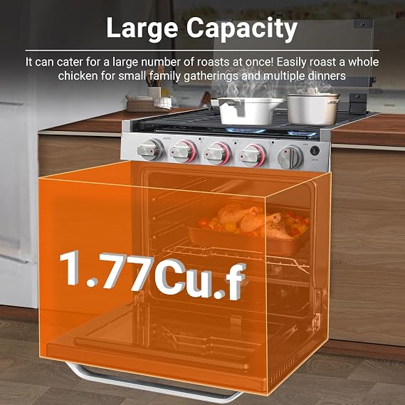 AMZCHEF 21 Inch RV Gas Range, 3 Burners 28,100 BTU Oven for RV/Camper/Trailer | Flame Protection\Cast-Iron Grates\Cooking Accessories\Compact RV Fit for Camper, Trailer & Motorhome Cooking
