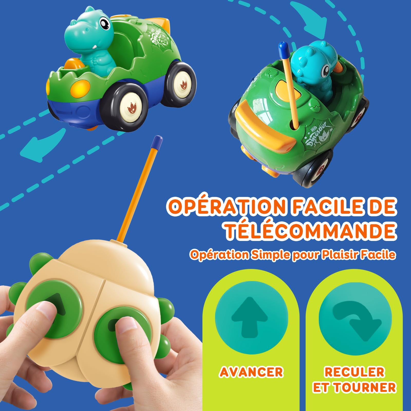 Pup Go Voiture de Dinosaure RC Cartoon pour Tout-Petits avec Musique, Lumières et 2 Poupées, Première Voiture Télécommandée pour Garçons et Filles, 18 Mois+, Cadeau Parfait pour Anniversaire ou Noël