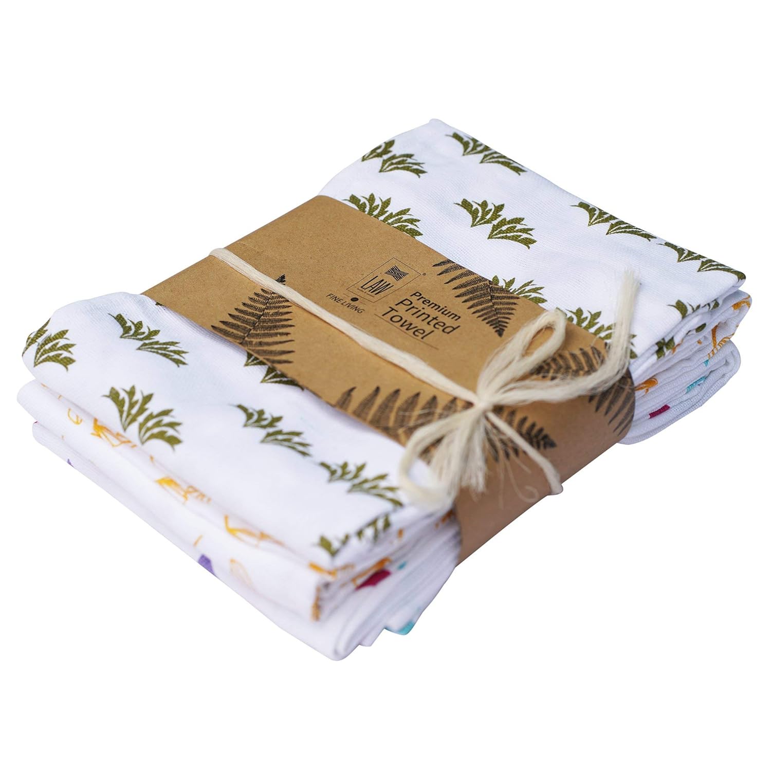 looms & weaves 3 White Printed Bath Towels (Thorthu) Big Towel (60