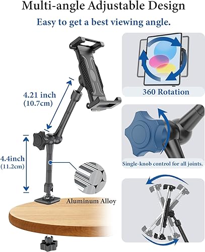 Miniatura 4 de Soporte para tablet para iPad, brazo de metal largo flexible Soporte de escritorio para cocina, mesita de noche, reuniones de trabajo, video,