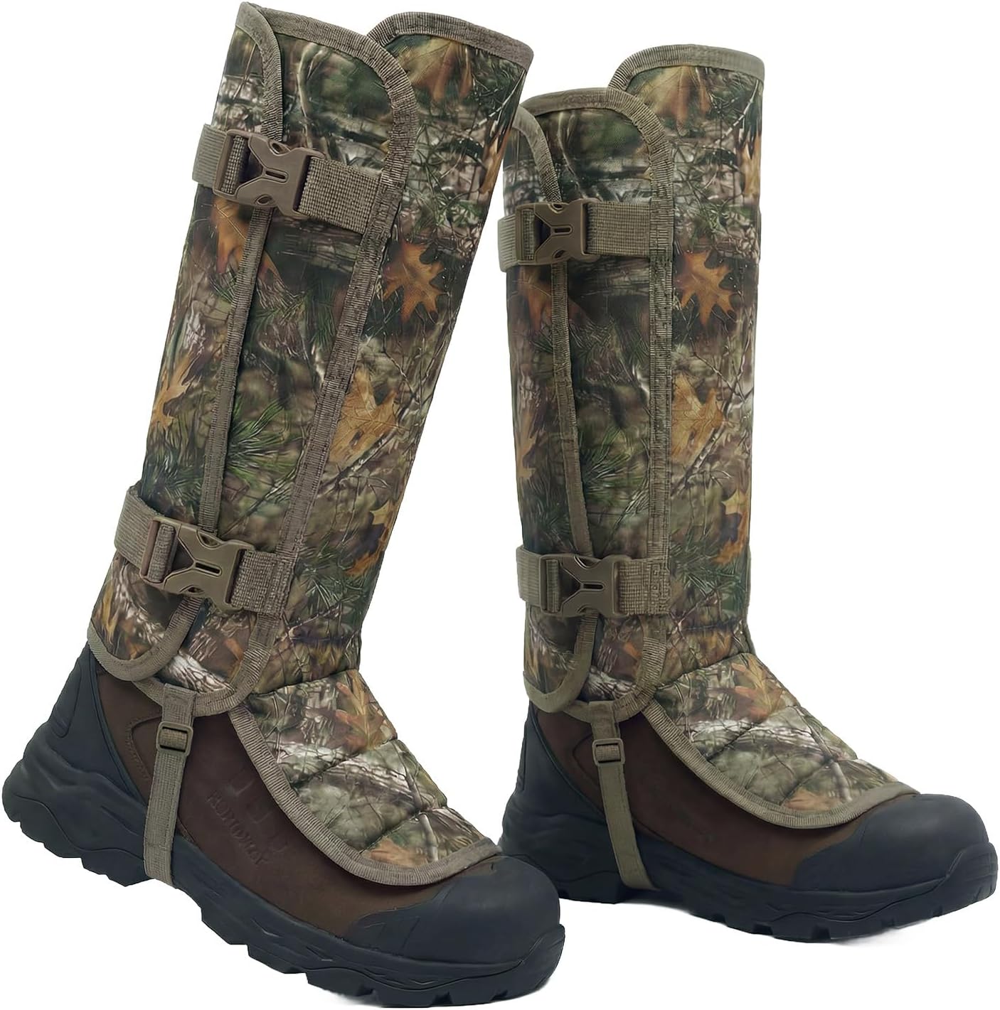 LOOGU Snake Gaiters, Waterproof Oxford Leg Guards with 12 Individual PE Boards, Curved Upper, Reinforced Instep Strap, Adjustable Double Buckles, Camo for Hunting Hiking Trekking