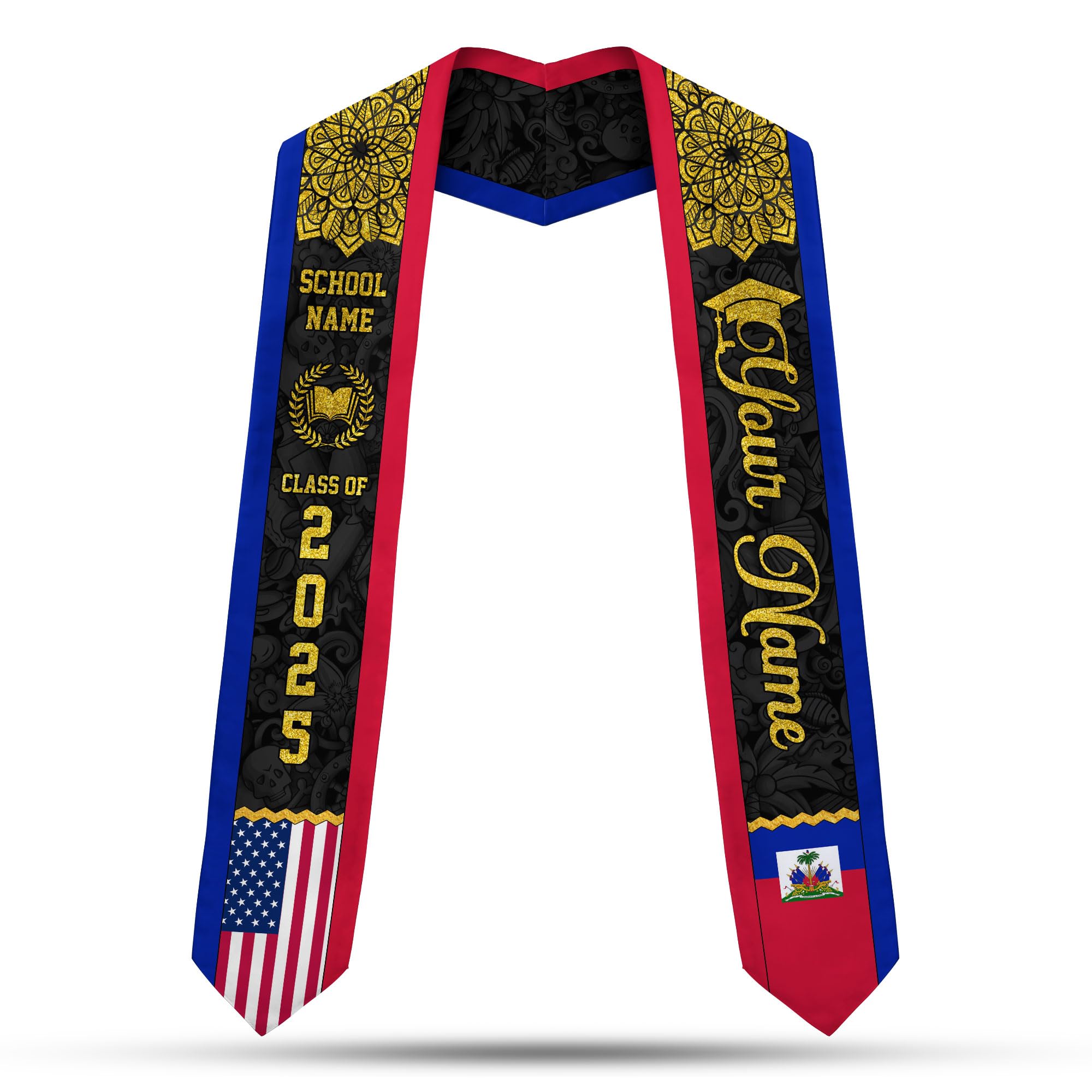 MonkeyVan Custom Haitian Graduation Sash 2025,Personalized Haiti Flag Graduation Stole,Haitians American Flag Graduation Sash S44