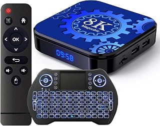Android 13.0 4G RAM 64G ROM Android TV Box RK3528 with Dual 2.4G/5G WiFi 6, BT 5.0 Quad-Core 64 Bits 8K UHD H.265 Ethernet LAN 3D TV Box with Backlit Keyboard Set Top TV Box