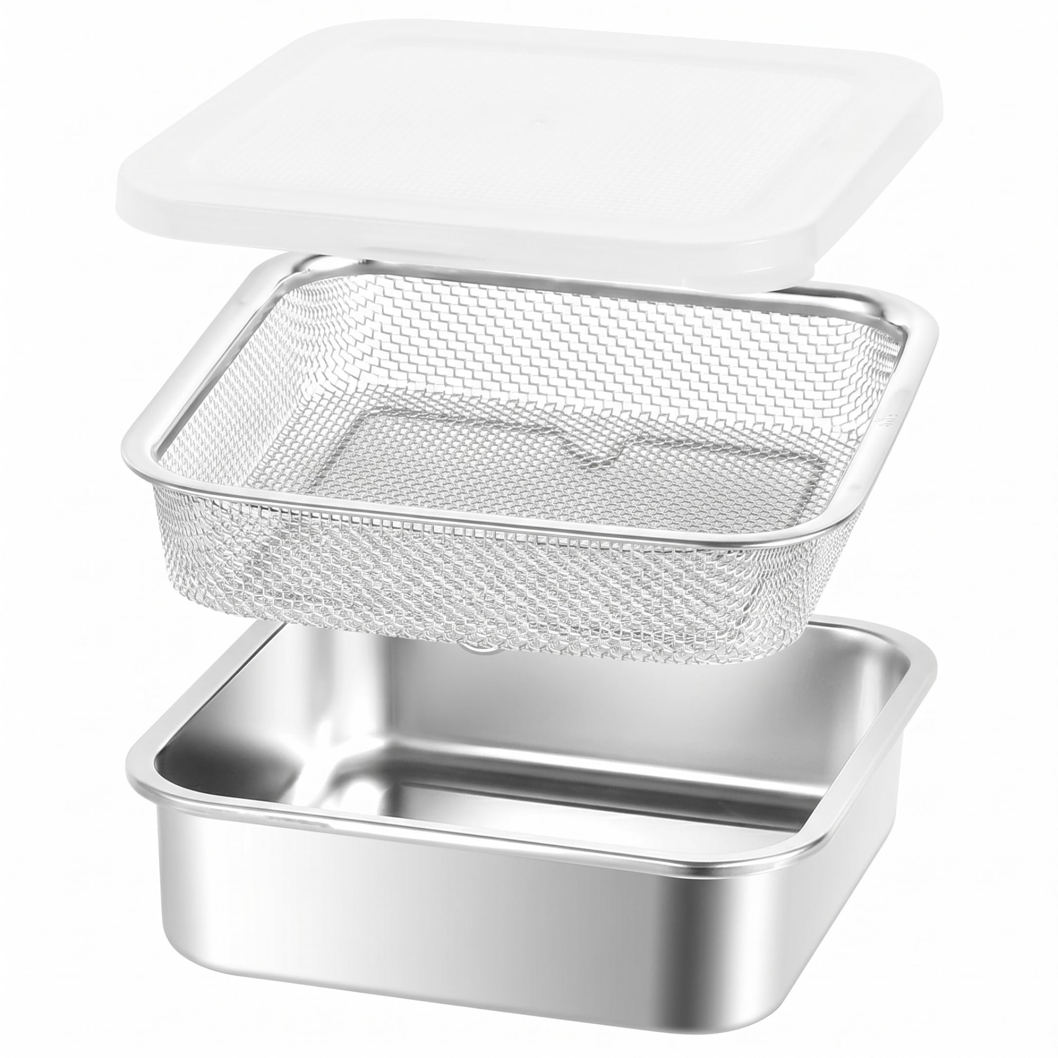 Uanqfegy Stainless Steel Colander Set, Colanders with PP Lid & Mesh Strainer, Food Storage Container for Kitchen Prep Fridge(S)