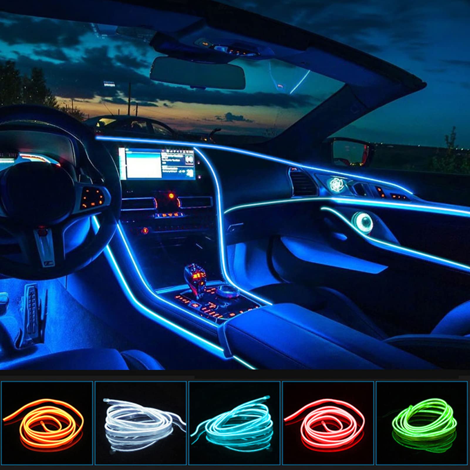 Keiurot El Wire Lights Usb Neon Wire Blue 5m/16ft For Car Ambient Lighting Atmosphere Car Led Interior Strip Light Sewing Edge Decoration Price In Egypt | Amazon Egypt