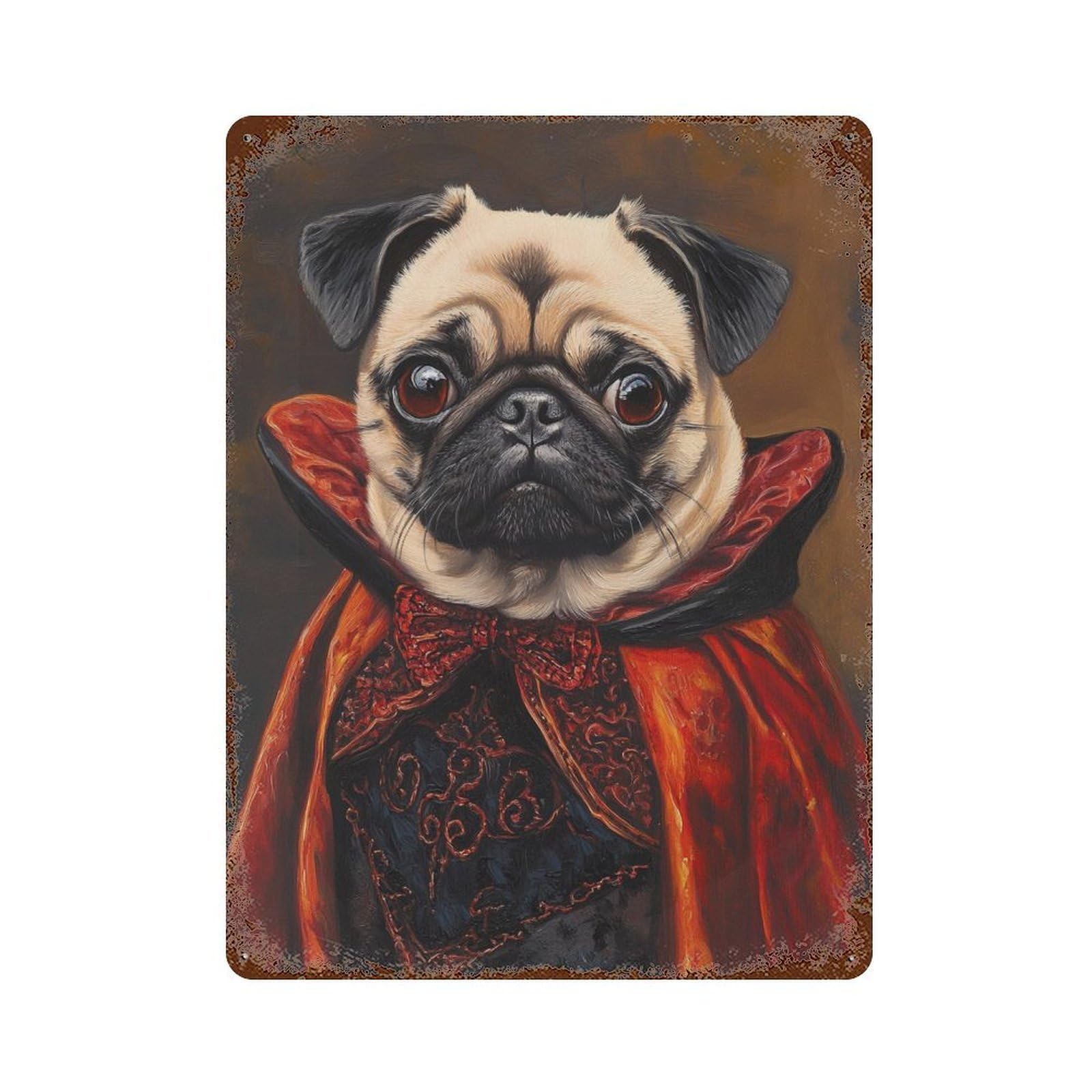 Vampire Pug Art Print Rust Effect Tin Sign 15.7"x11.8", Rustic Home Decor for Garage, Pub Or Kitchen
