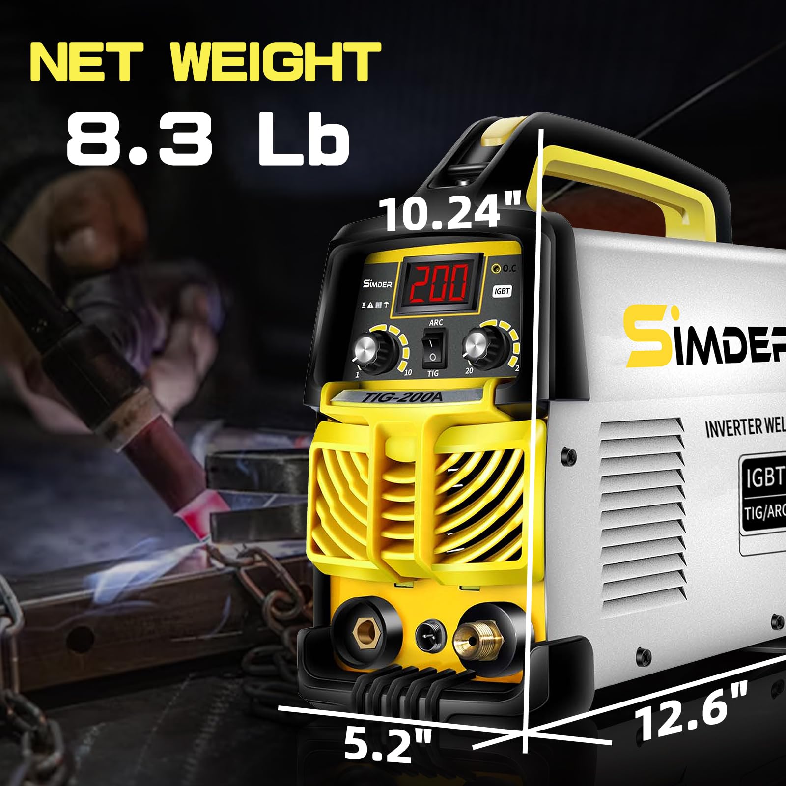 SSIMDER Tig Welder TIG-200 220 V TIG Stick 2 in 1 Saldatrice MMA Saldatrice ad arco DC IGBT Inverter TIG Saldatrice Saldatrice per la fabbricazione di metalli/Automotive/DIY/Officine