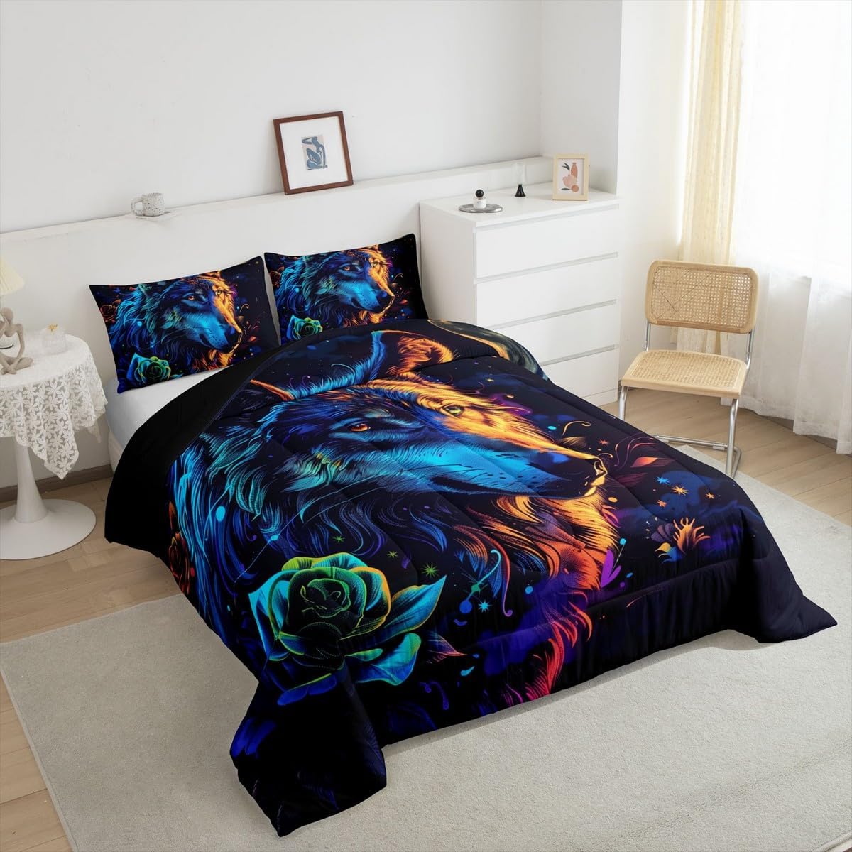 jejeloiu Kids Animal Wolf Comforter Set,Wildlife Animal Wolf Bedding Set Full Size for Boys Girls Room Decor,3D Print Wolf Comforter,Wolf Bed Set image 4