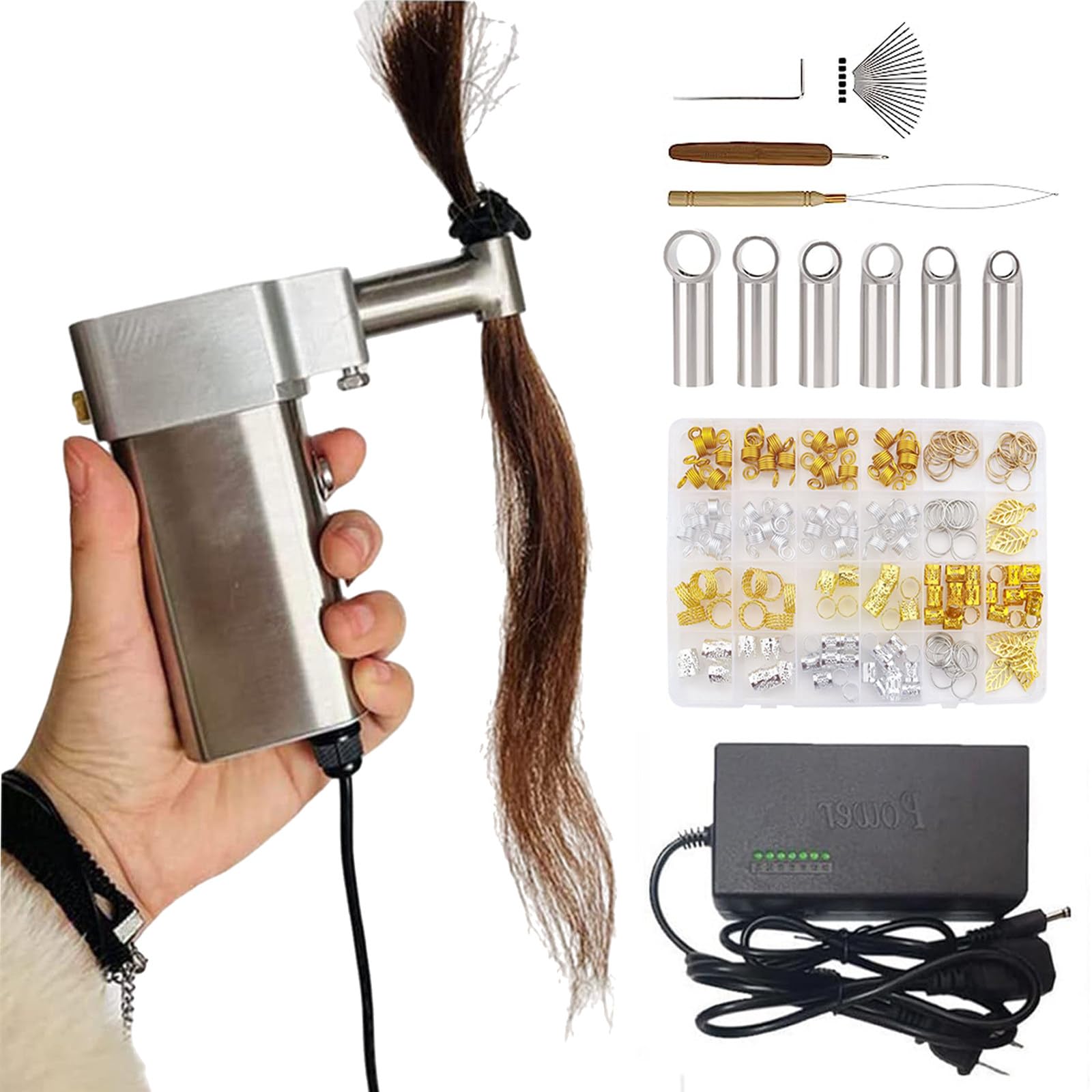 Aredwhiterui Upgraded Electric Dreadlock Machine Kit, Handheld Locs Crochet Braiding Tool With 6-16Mm Tube Holes, Diy Hair Extension Braiding Machine For Human/Synthetic Hair