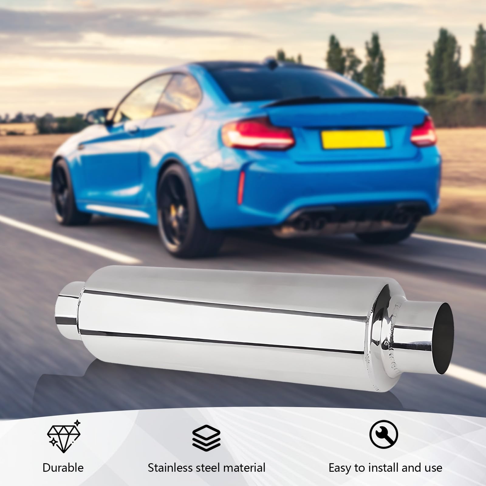 Silenziatore, Silenziatore Auto di Scarico in Acciaio Inox da 305 mm con Uscita Aria da 63 mm Terminale Scarico Auto Universale Terminali di Scarico Passante per Una Varietà di Veicoli