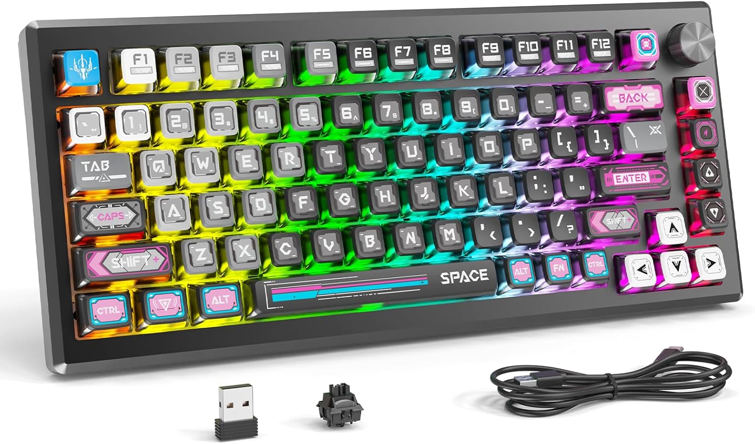 Redragon K732 Wireless Mechanical Keyboard, Anodized All Aluminum Alloy, Cyber Mecha Style Gasket RGB Gaming Keyboard with Pre-Lubed Linear Switches, PC+PBT, 75? Tri-Mode Hot Swap Programmable for PC Custom Linear Switches Neon Cyber Purple