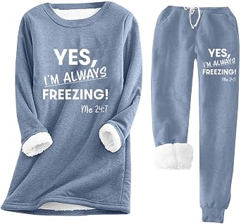 Womens Letter Print 2 Piece Outfits Fleece Round Neck Long Sleeve Sweatshirt and Drawsting Pants Set Tracksuit