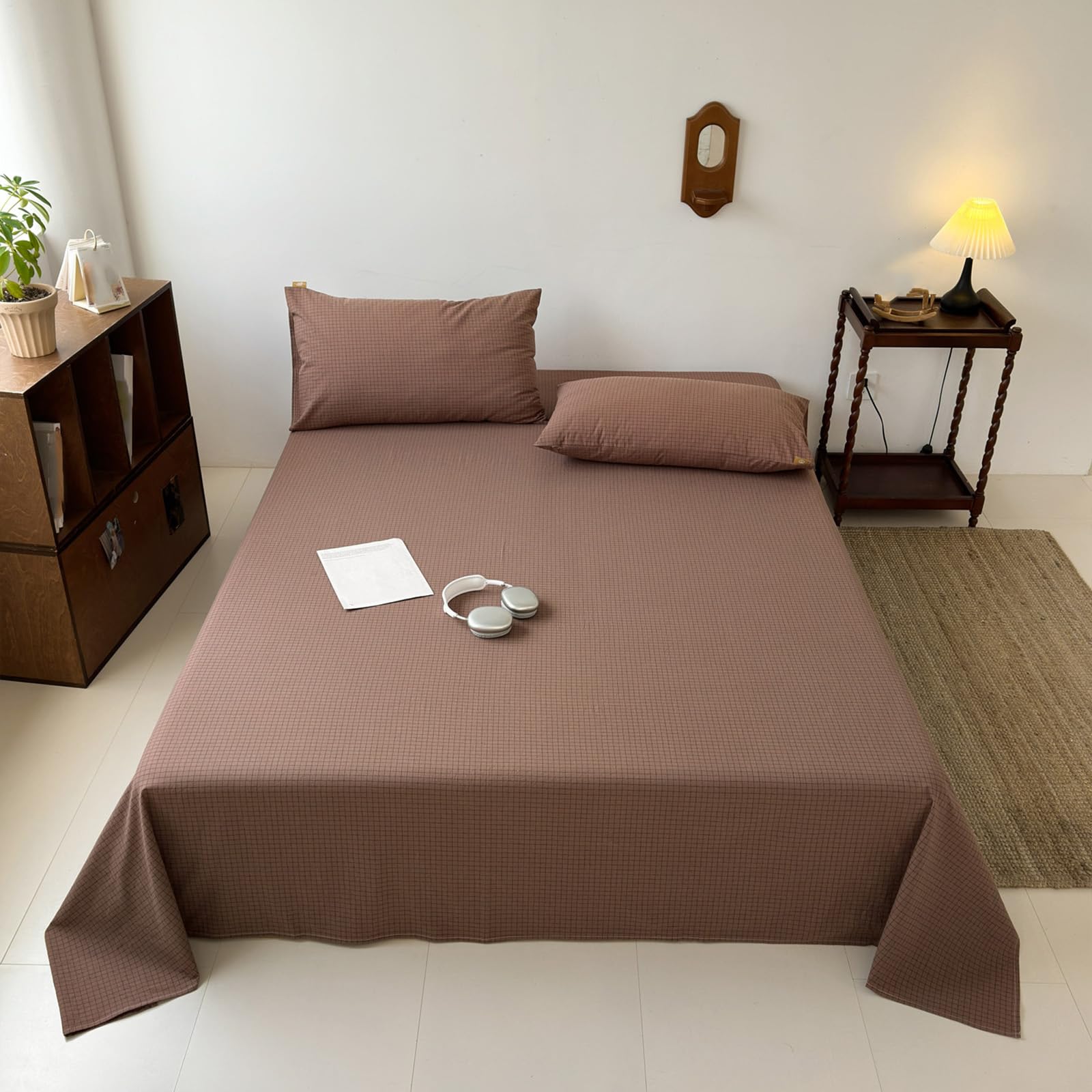 Drap plat 200x230cm coton drap plat pour lit double à carreaux